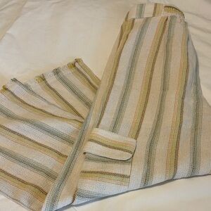 NWOT Zara Cream Knit Pants with Sage & Pale Yellow Stripes